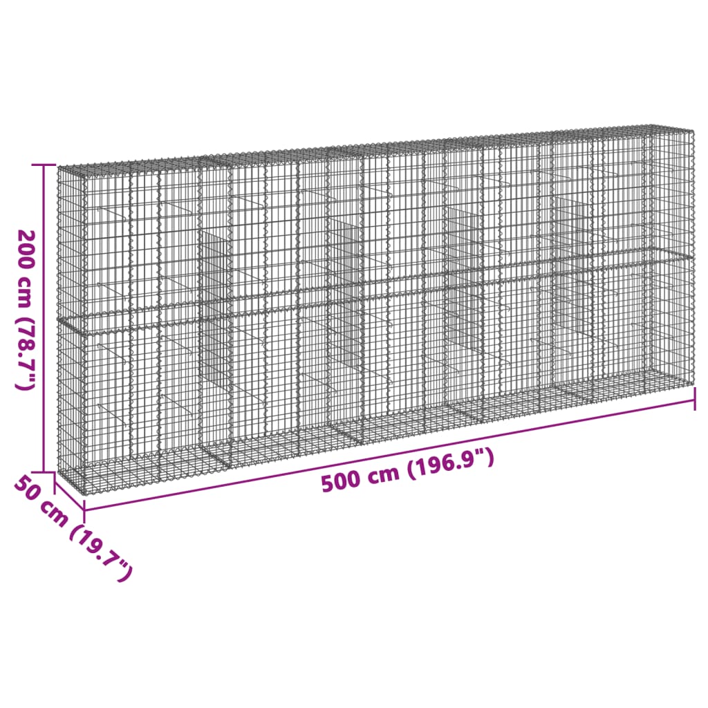8721102850448_g_en_hd_5 vidaXL Gabion Basket with Cover 500x50x200 cm Galvanised Iron - Image 7