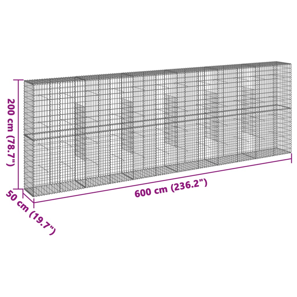 8721102850455_g_en_hd_5 vidaXL Gabion Basket with Cover 600x50x200 cm Galvanised Iron - Image 7