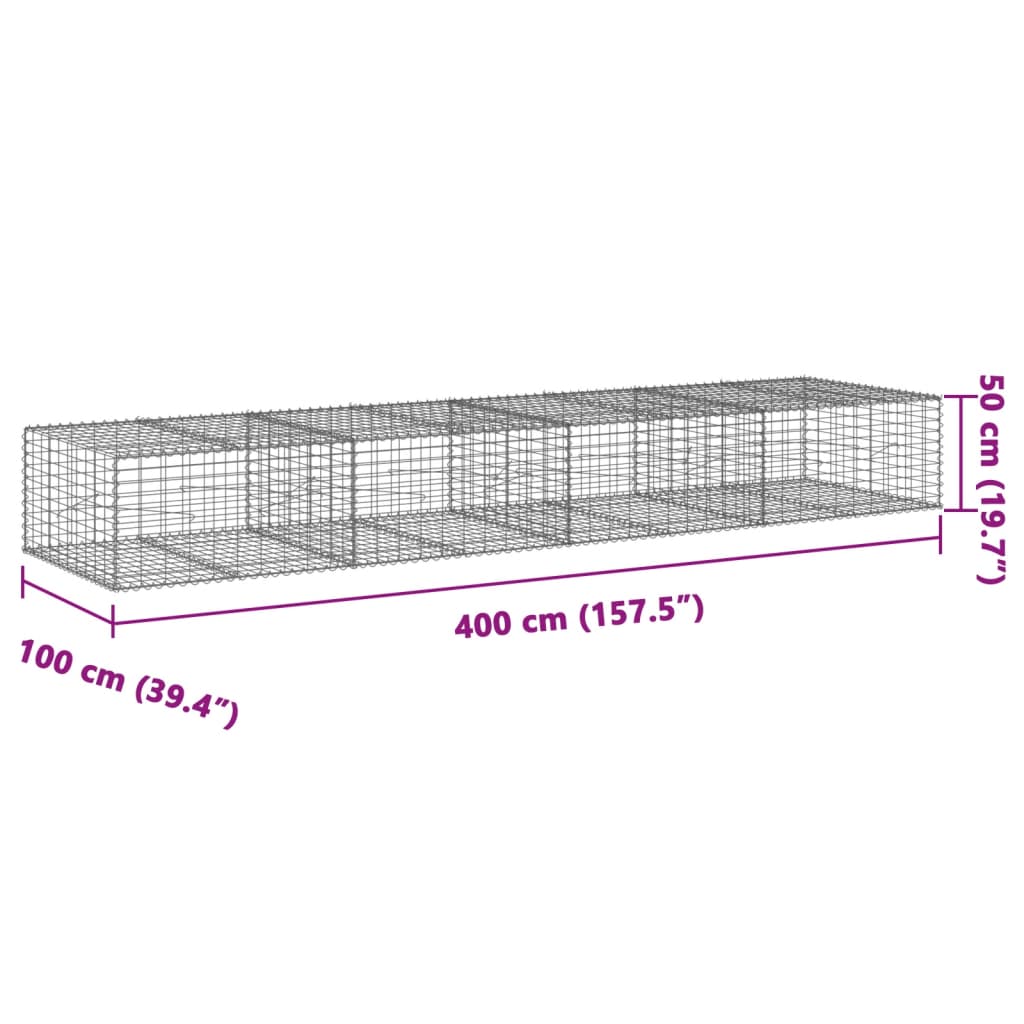 8721102850554_g_en_hd_5 vidaXL Gabion Basket with Cover 400x100x50 cm Galvanised Iron - Image 7
