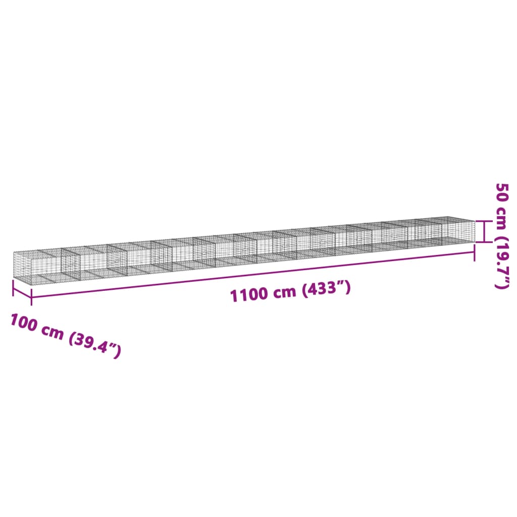8721102850622_g_en_hd_5 vidaXL Gabion Basket with Cover 1100x100x50 cm Galvanised Iron - Image 7