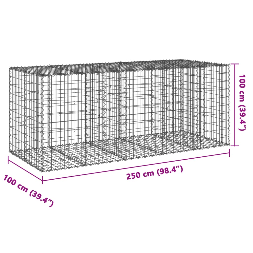 8721102850677_g_en_hd_5 vidaXL Gabion Basket with Cover 250x100x100 cm Galvanised Iron - Image 7