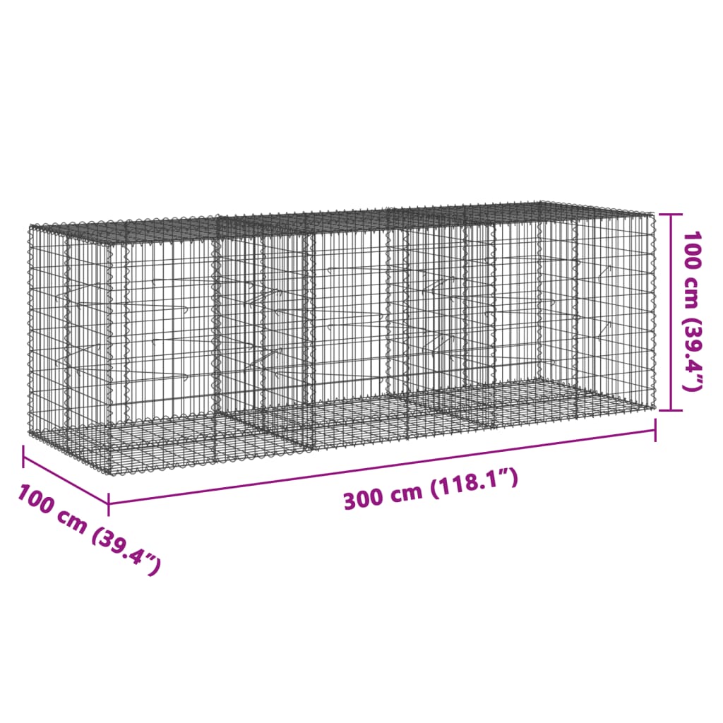 8721102850684_g_en_hd_5 vidaXL Gabion Basket with Cover 300x100x100 cm Galvanised Iron - Image 7
