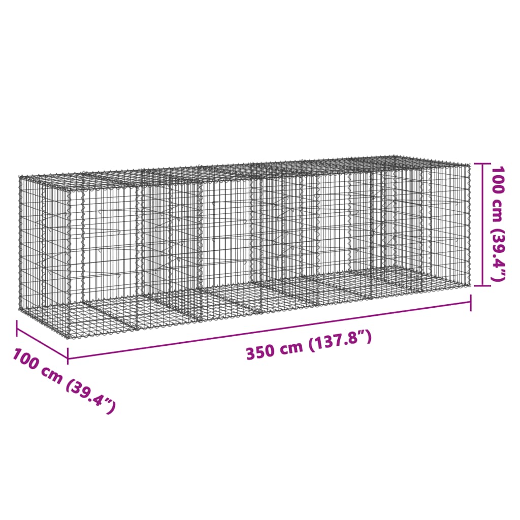8721102850691_g_en_hd_5 vidaXL Gabion Basket with Cover 350x100x100 cm Galvanised Iron - Image 7