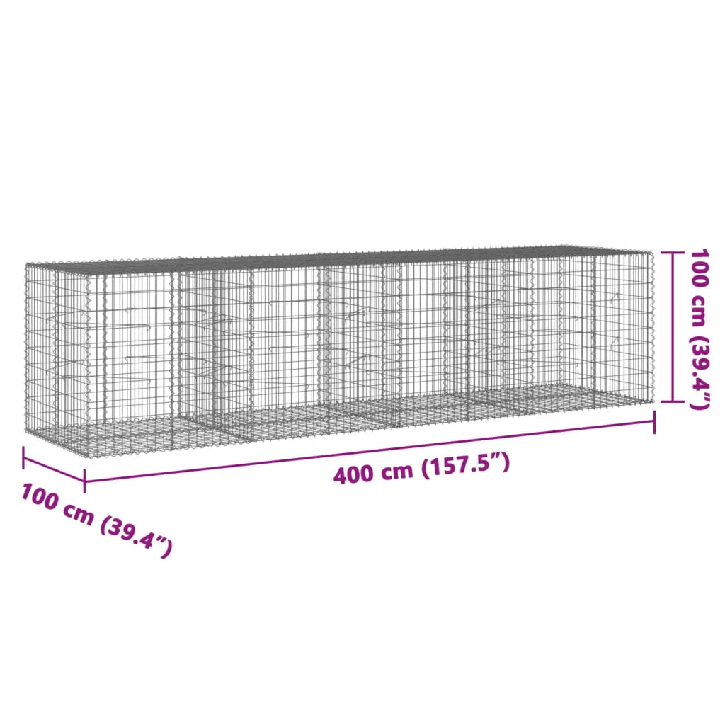 8721102850707_g_en_hd_5 vidaXL Gabion Basket with Cover 400x100x100 cm Galvanised Iron - Image 7