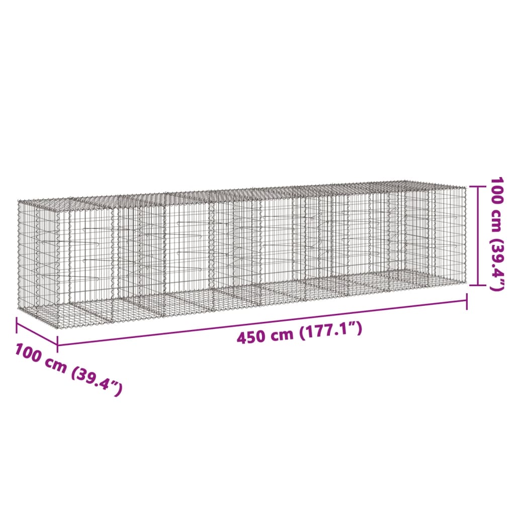 8721102850714_g_en_hd_5 vidaXL Gabion Basket with Cover 450x100x100 cm Galvanised Iron - Image 7