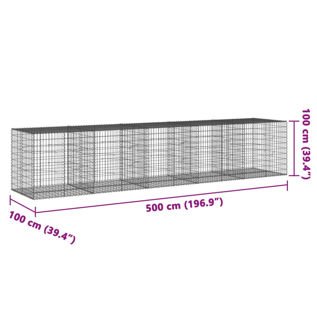 8721102850721_g_en_hd_5 vidaXL Gabion Basket with Cover 500x100x100 cm Galvanised Iron - Image 7