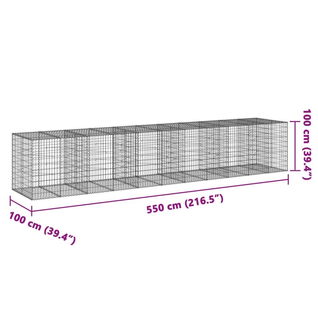 8721102850738_g_en_hd_5 vidaXL Gabion Basket with Cover 550x100x100 cm Galvanised Iron - Image 7