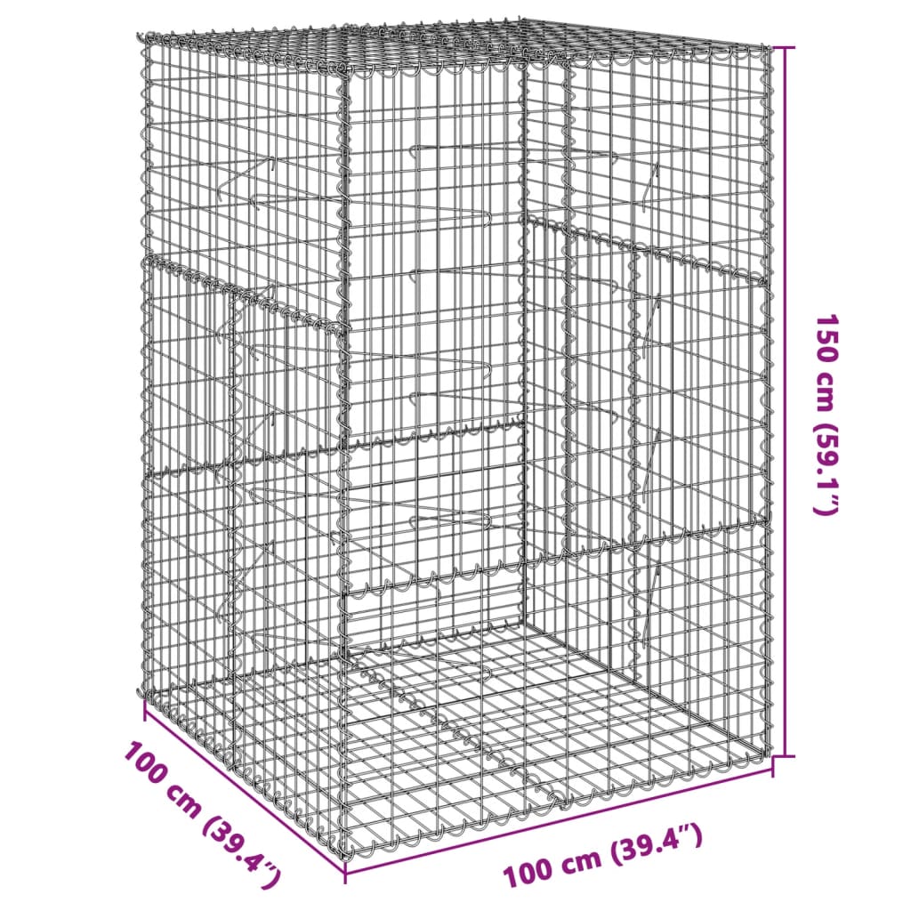 8721102850875_g_en_hd_5 vidaXL Gabion Basket with Cover 100x100x150 cm Galvanised Iron - Image 7