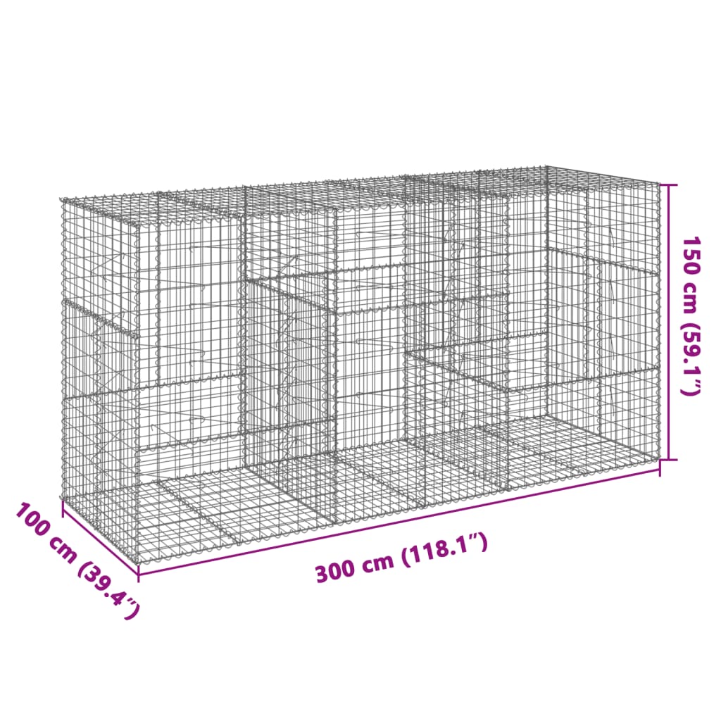 8721102850899_g_en_hd_5 vidaXL Gabion Basket with Cover 300x100x150 cm Galvanised Iron - Image 7