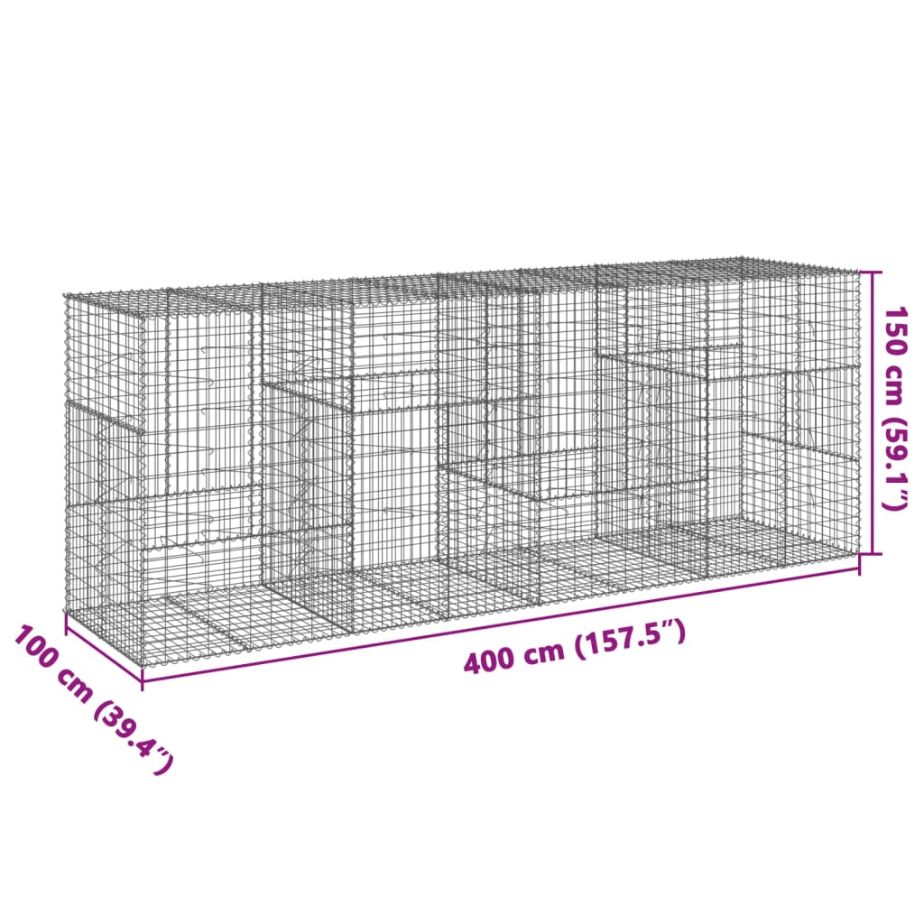 8721102850905_g_en_hd_5 vidaXL Gabion Basket with Cover 400x100x150 cm Galvanised Iron - Image 7
