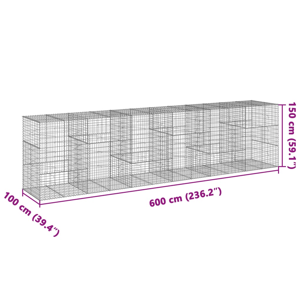 8721102850929_g_en_hd_5 vidaXL Gabion Basket with Cover 600x100x150 cm Galvanised Iron - Image 7