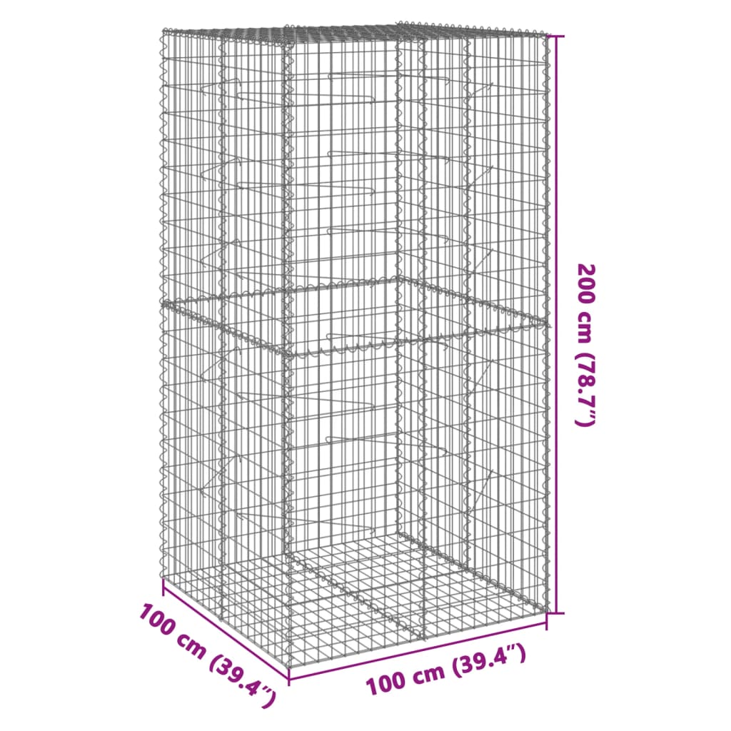 8721102850998_g_en_hd_5 vidaXL Gabion Basket with Cover 100x100x200 cm Galvanised Iron - Image 7