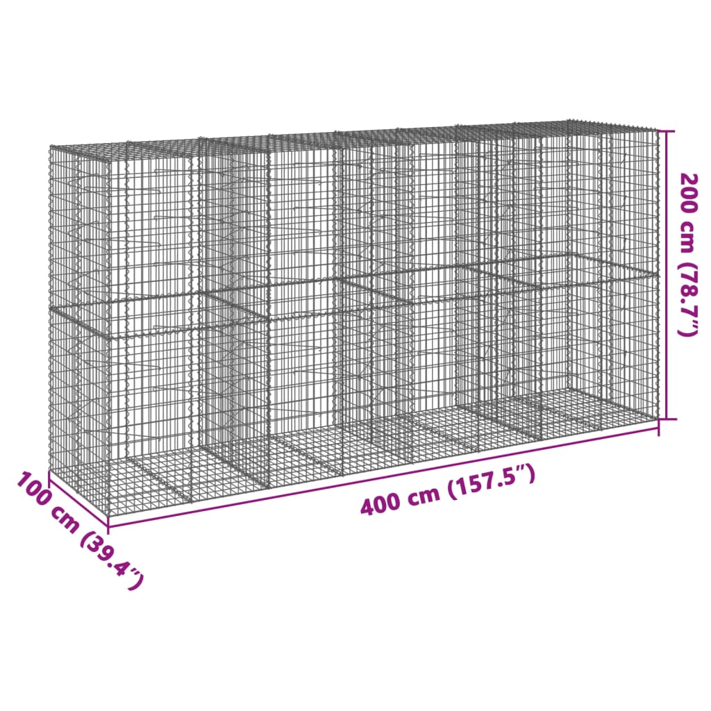 8721102851056_g_en_hd_5 vidaXL Gabion Basket with Cover 400x100x200 cm Galvanised Iron - Image 7