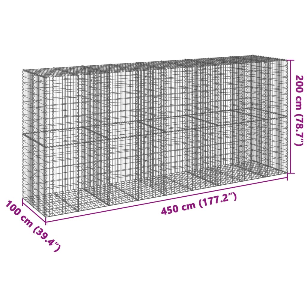 8721102851063_g_en_hd_5 vidaXL Gabion Basket with Cover 450x100x200 cm Galvanised Iron - Image 7