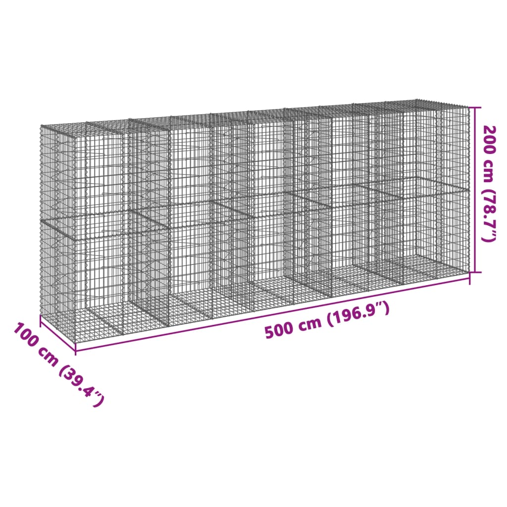 8721102851070_g_en_hd_5 vidaXL Gabion Basket with Cover 500x100x200 cm Galvanised Iron - Image 7