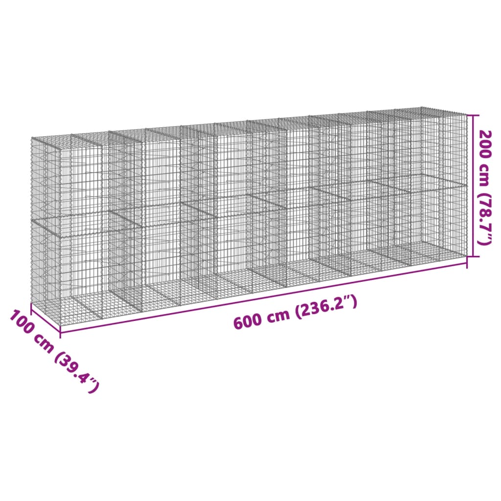 8721102851094_g_en_hd_5 vidaXL Gabion Basket with Cover 600x100x200 cm Galvanised Iron - Image 7