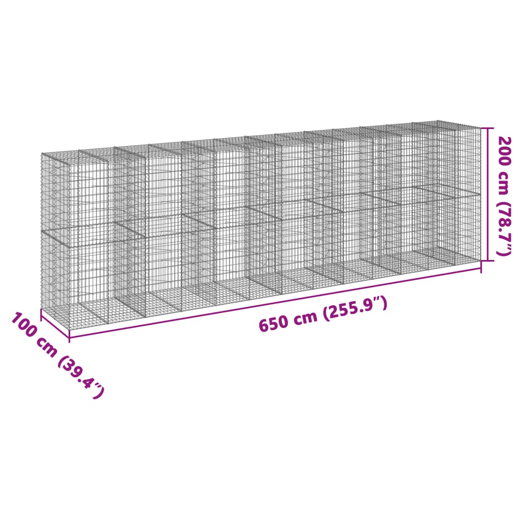8721102851100_g_en_hd_5 vidaXL Gabion Basket with Cover 650x100x200 cm Galvanised Iron - Image 7