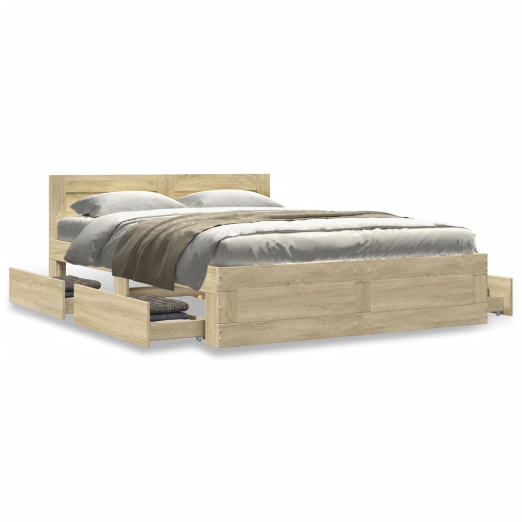 8721102856037_g_en_hd_2 vidaXL Bed Frame with Headboard without Mattress Sonoma Oak 135x190 cm - Image 4
