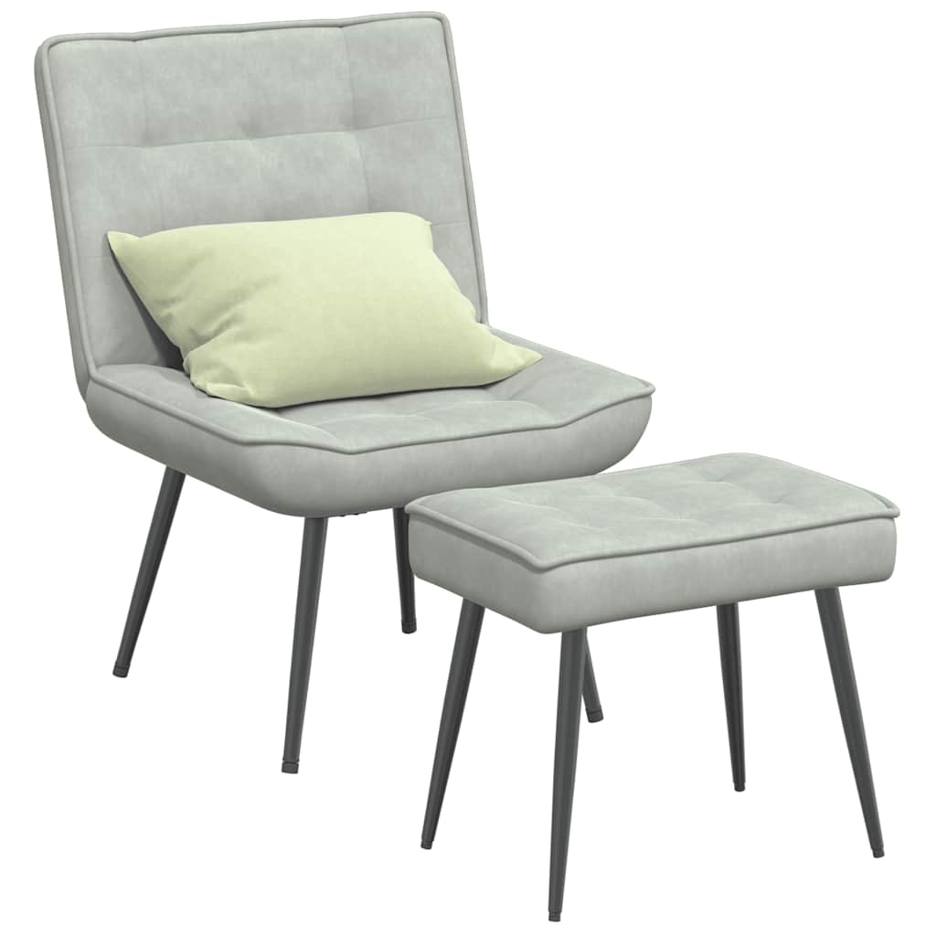 8721102928239_m_en_hd_1 vidaXL Relaxing Chair with Stool Light Grey Velvet - Image 1