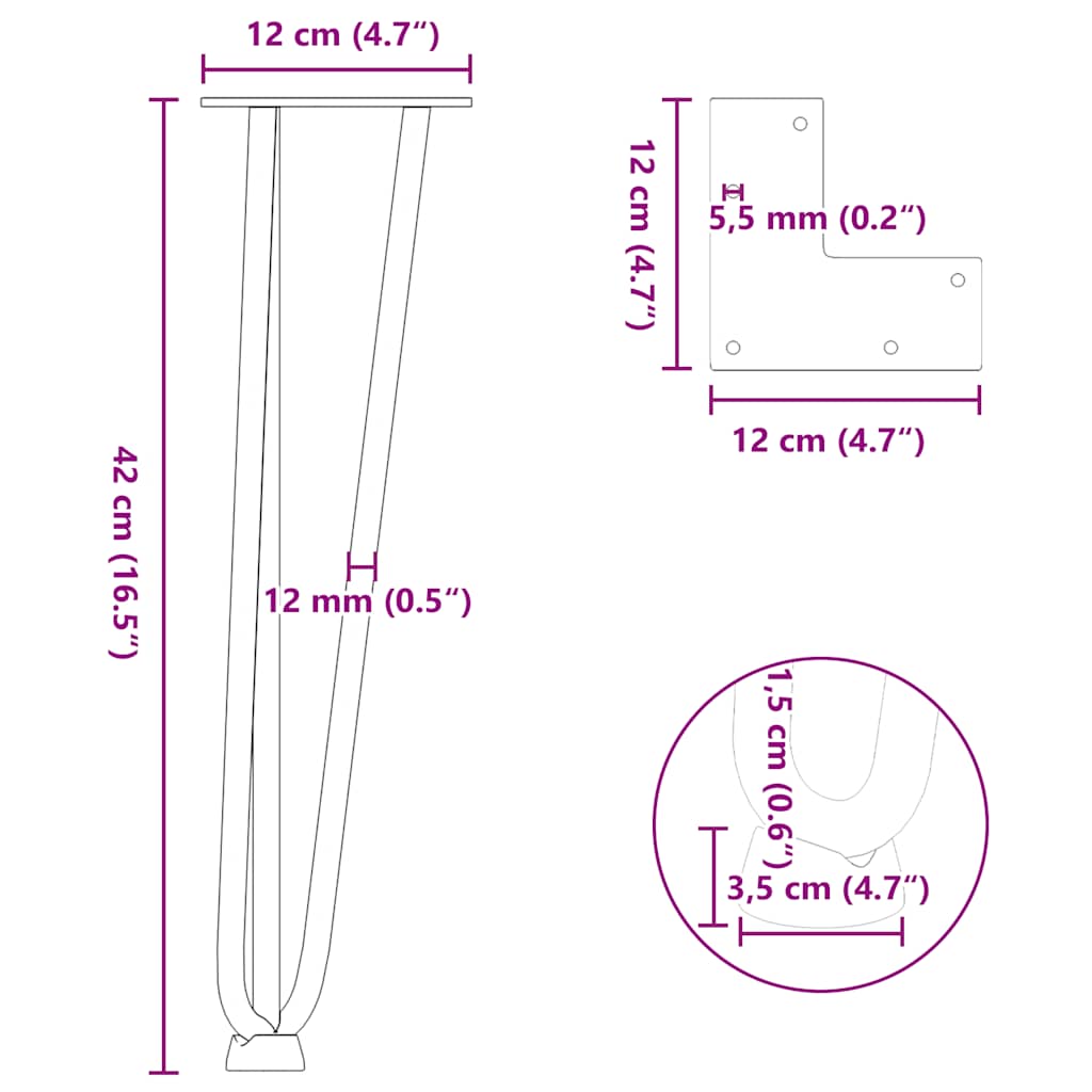 8721102956058_g_en_hd_9 vidaXL Hairpin Legs for Coffee Table 4 pcs Black 42 cm Solid Steel - Image 10