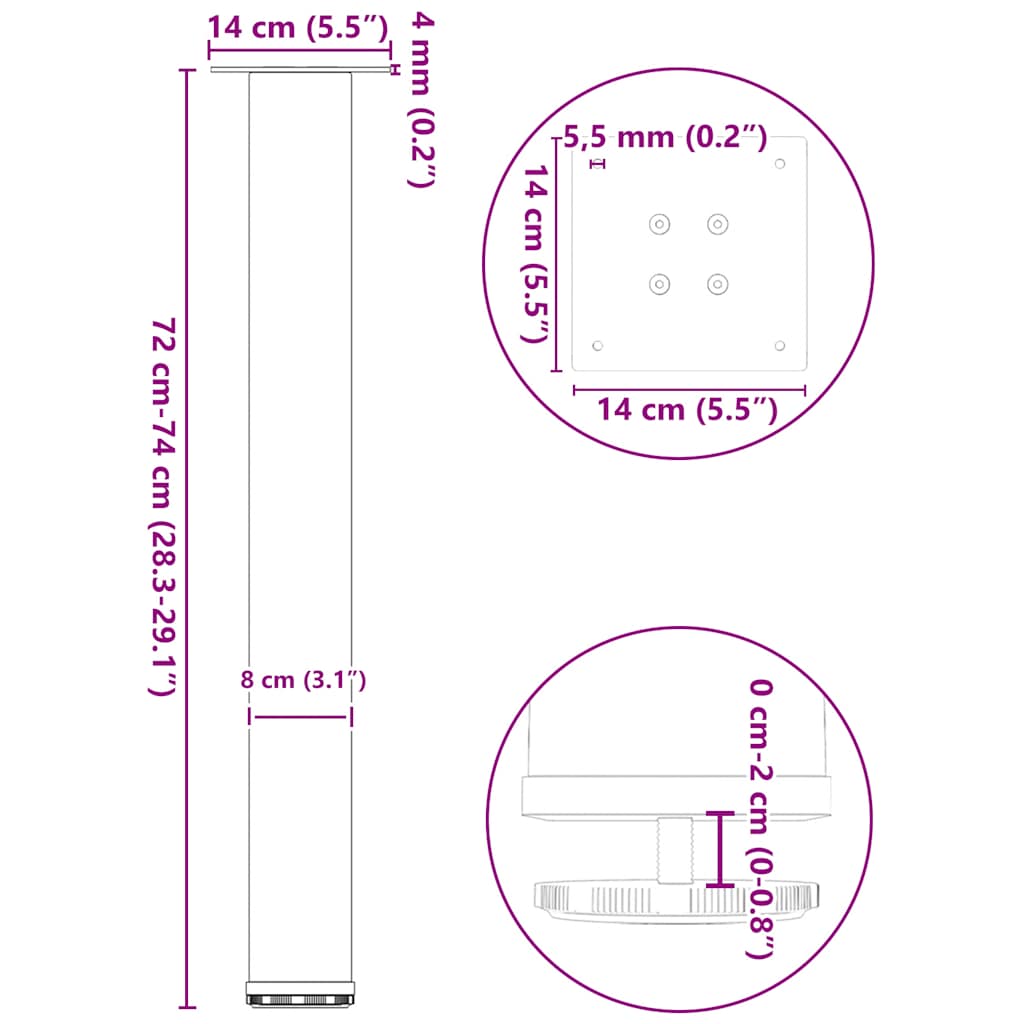 8721102956331_g_en_hd_9 vidaXL Console Table Legs 4 pcs Black 72-74 cm Steel - Image 10