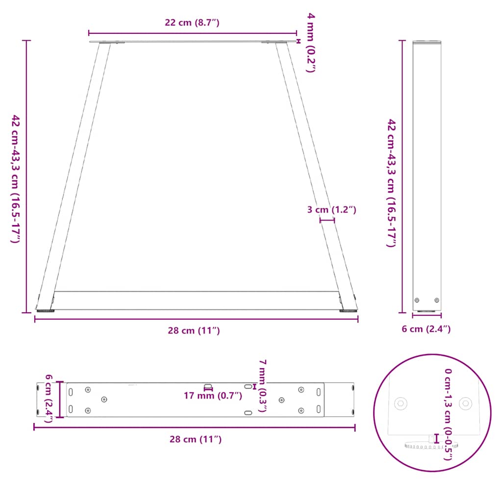 8721102957055_g_en_hd_9 vidaXL Coffee Table Legs V-Shape 2 pcs Black 28x(42-43.3) cm Steel - Image 10