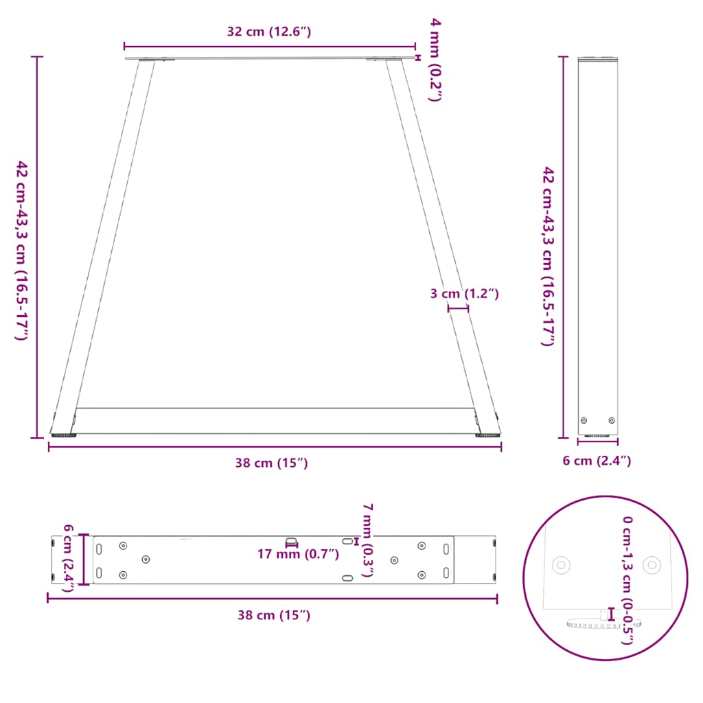 8721102957093_g_en_hd_9 vidaXL Coffee Table Legs V-Shape 2 pcs Black 38x(42-43.3) cm Steel - Image 10