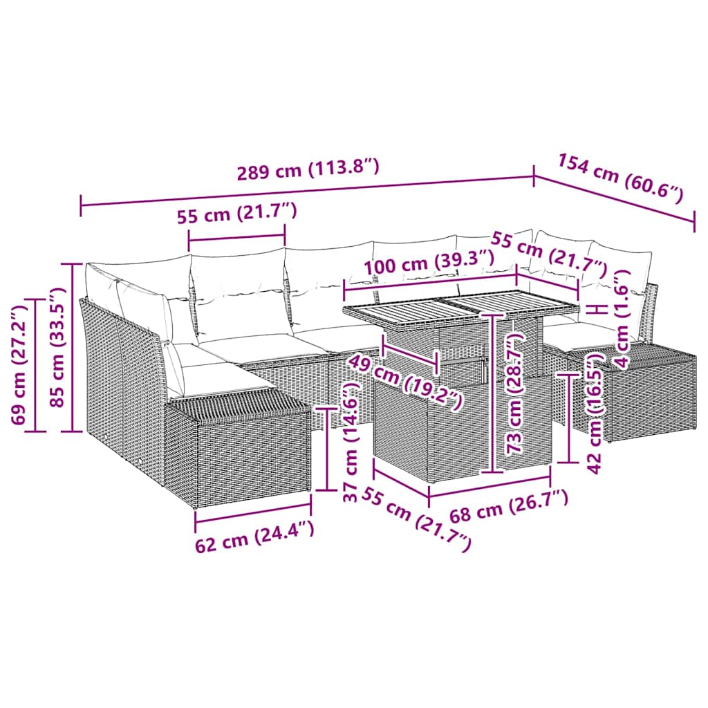 8721158230461_wbg-siz_en_hd_1 vidaXL Garden Dining Set Manual 8 pcs Black and Brown 100 x 55 x 73 cm - Image 11