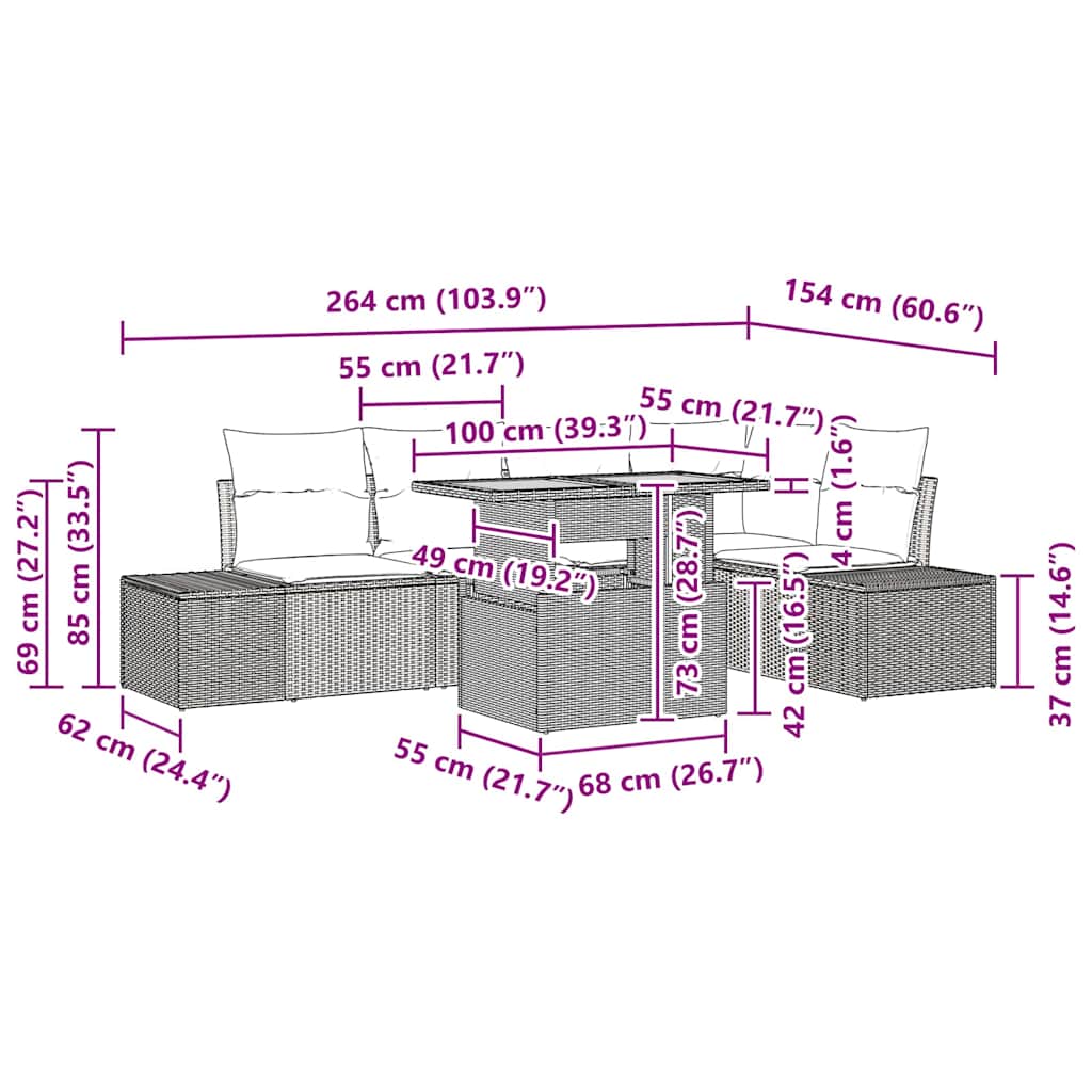8721158230812_wbg-siz_en_hd_1 vidaXL Garden Dining Set Manual 6 pcs Black and Brown 100 x 55 x 73 cm - Image 11