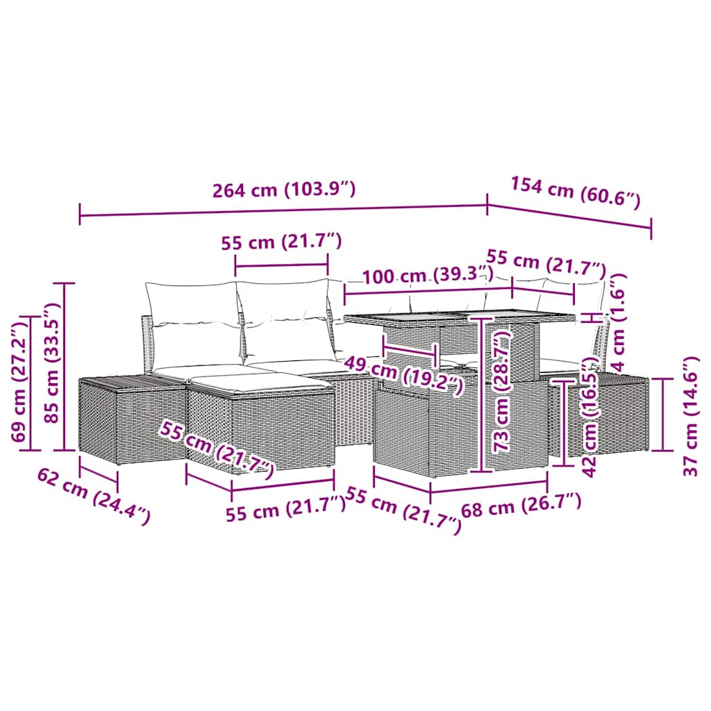 8721158231024_wbg-siz_en_hd_1 vidaXL Garden Dining Set with Cushion 7 pcs Black and Brown - Image 12