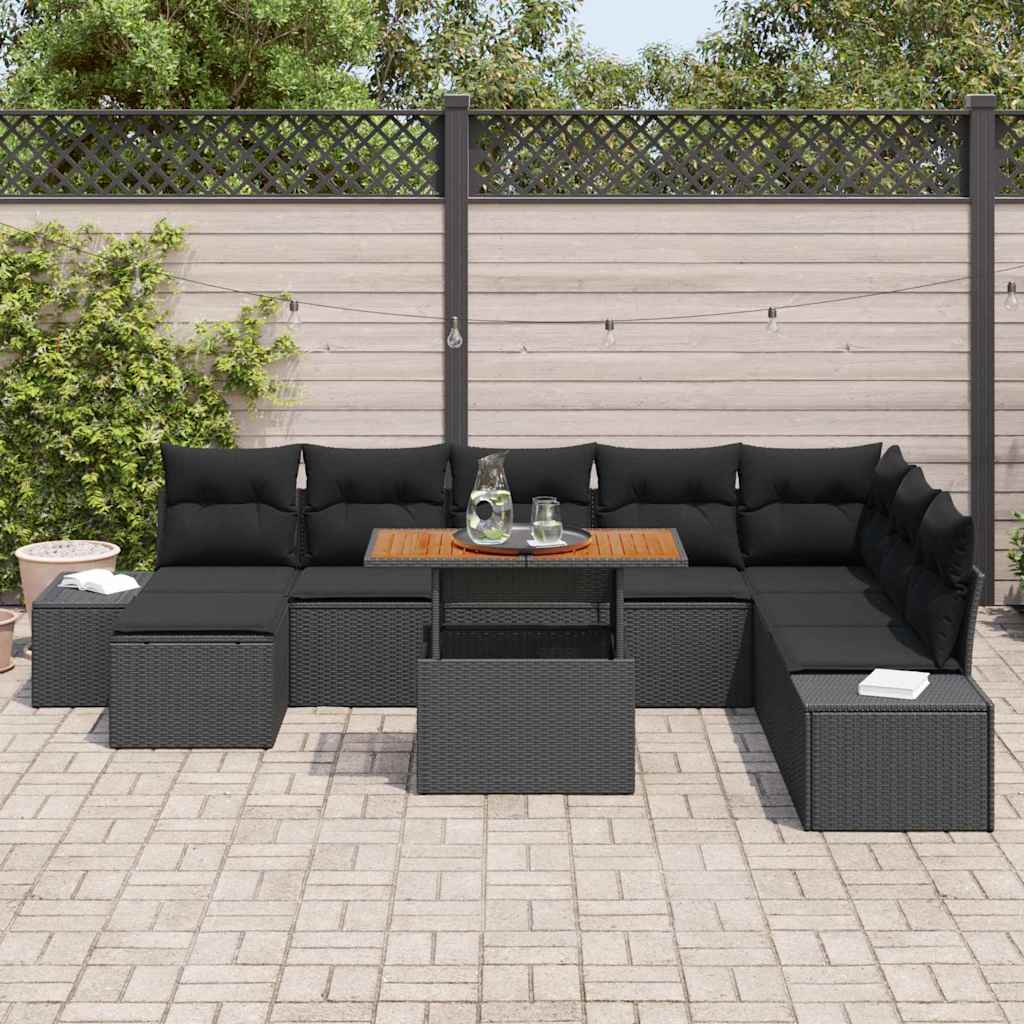 8721158231161_mo-im_en_hd_2 vidaXL Garden Dining Set with Cushion 9 pcs Black and Brown - Image 3