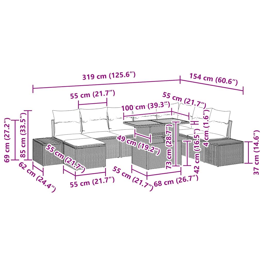 8721158231161_wbg-siz_en_hd_1 vidaXL Garden Dining Set with Cushion 9 pcs Black and Brown - Image 12