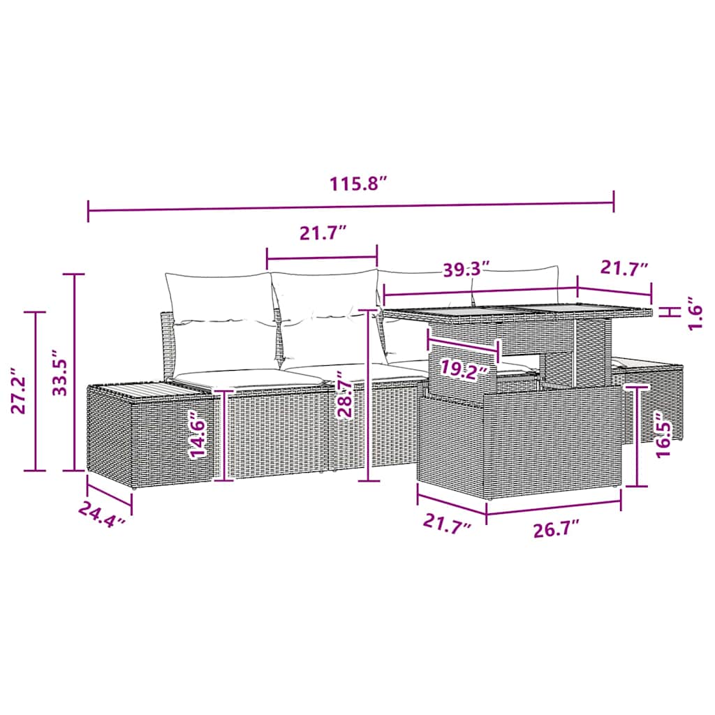 8721158231345_wbg-siz_en_hd_2 vidaXL Garden Dining Set Manual 5 pcs Black and Brown 100 x 55 x 73 cm - Image 11