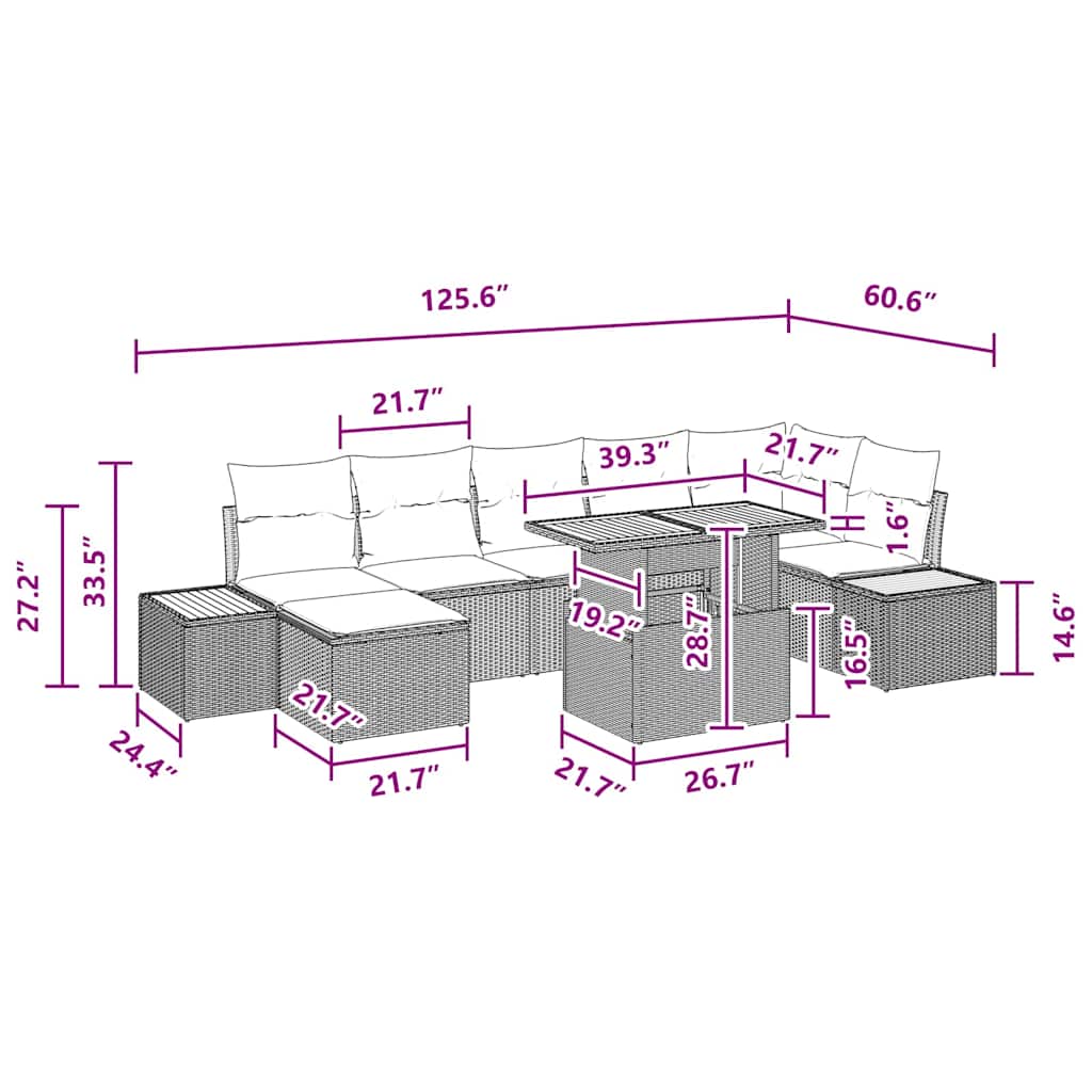 8721158232045_wbg-siz_en_hd_1 vidaXL Garden Dining Set with Cushion 8 pcs Black and Brown - Image 11