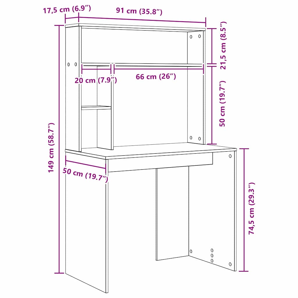 8721158249784_wbg-siz_en_hd_1 vidaXL Desk with Shelf White 91 x 50 x 149 cm Engineered wood - Image 11