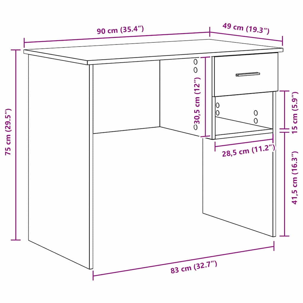 8721158249869_wbg-siz_en_hd_1 vidaXL Desk with Drawer White 90 x 49.5 x 75 cm Engineered wood - Image 12