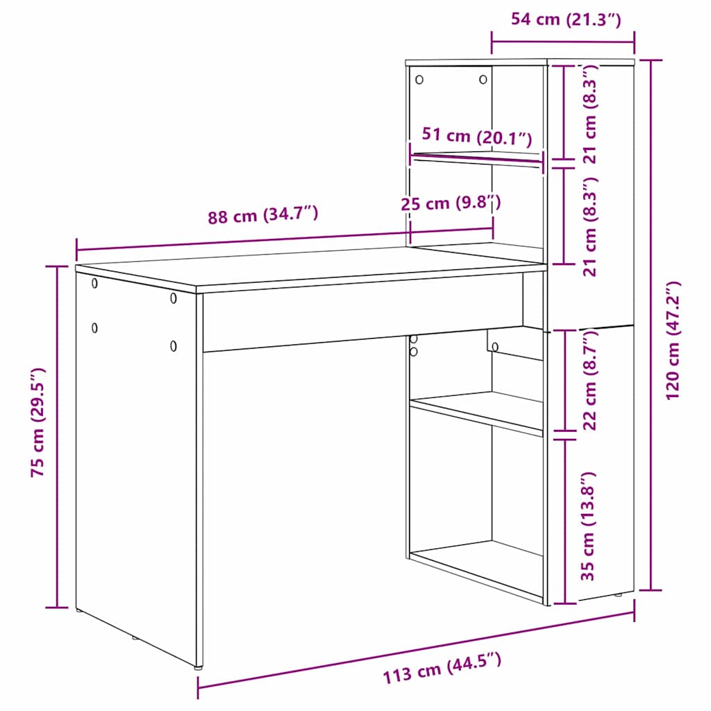 8721158249944_wbg-siz_en_hd_1 vidaXL Desk with Shelf White 113 x 54 x 120 cm Engineered wood - Image 11