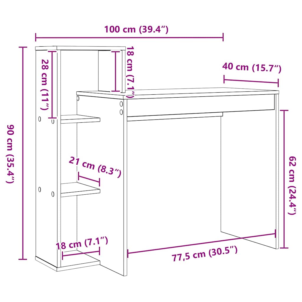 8721158250346_wbg-siz_en_hd_1 vidaXL Desk with Shelf White 100 x 40 x 90 cm Engineered wood - Image 11