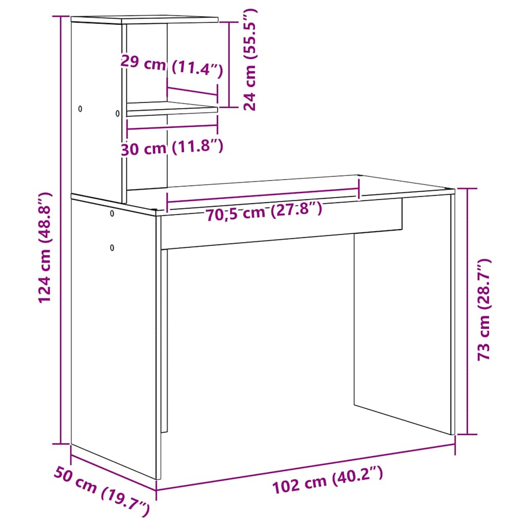 8721158250742_wbg-siz_en_hd_1 vidaXL Desk with Shelf White 102 x 50 x 124 cm Engineered wood - Image 11