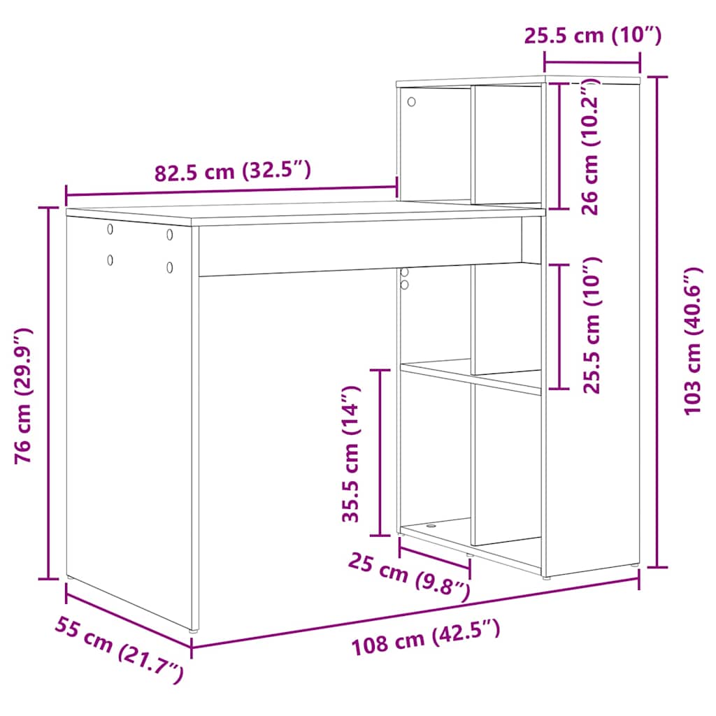 8721158251787_wbg-siz_en_hd_1 vidaXL Desk with Shelf White 108 x 55 x 103.5 cm Engineered Wood - Image 12