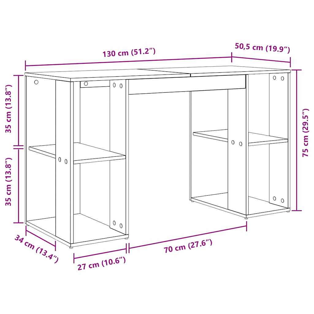 8721158252180_wbg-siz_en_hd_1 vidaXL Desk with Storage White 130 x 50.5 x 75 cm Engineered Wood - Image 11
