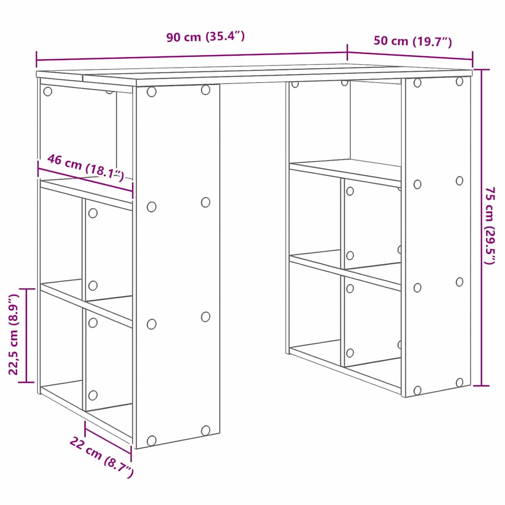 8721158252265_wbg-siz_en_hd_1 vidaXL Desk with Shelf White 90 x 50 x 75 cm Engineered Wood - Image 10