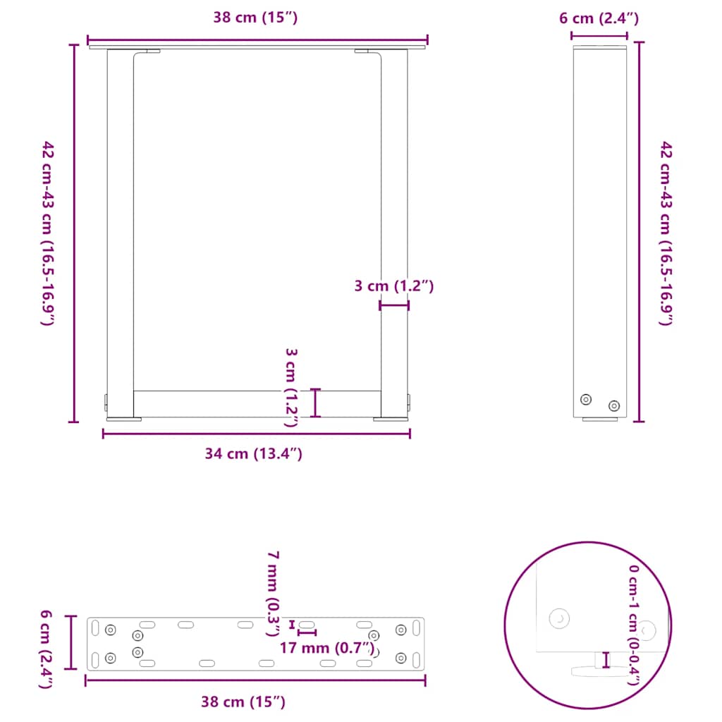 8721158310910_g_en_hd_9 vidaXL Coffee Table Legs U-Shaped 2 pcs Black 38x(42-43) cm Steel - Image 10