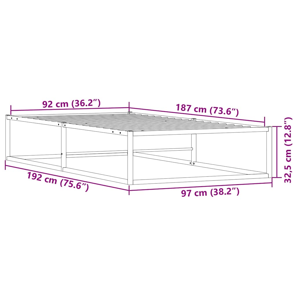 8721158397829_g_en_hd_7 vidaXL Bed Frame without Mattress Black 92x187 cm Single Metal - Image 9