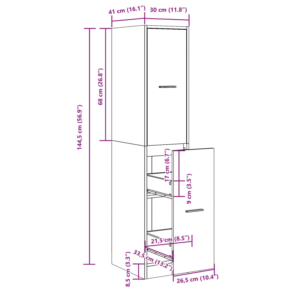 8721158399700_g_en_hd_8 vidaXL Apothecary Cabinet Concrete Grey 30x41x144.5 cm Engineered Wood - Image 11