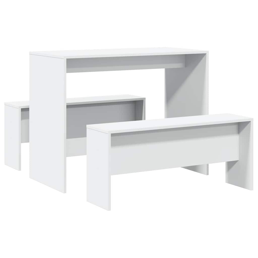 8721158415868_a_en_hd_1 vidaXL 3 Piece Dining Table and Bench Set White Engineered Wood - Image 2