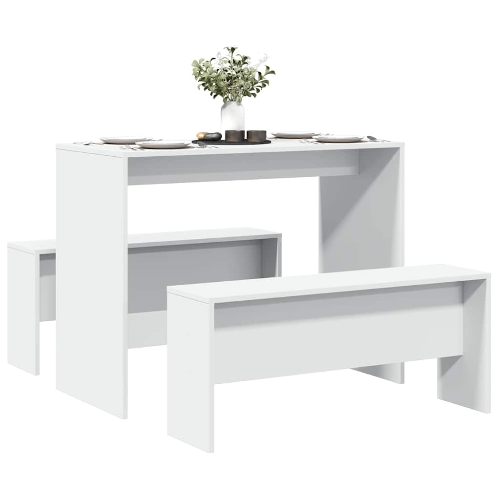 8721158415868_g_en_hd_1 vidaXL 3 Piece Dining Table and Bench Set White Engineered Wood - Image 3
