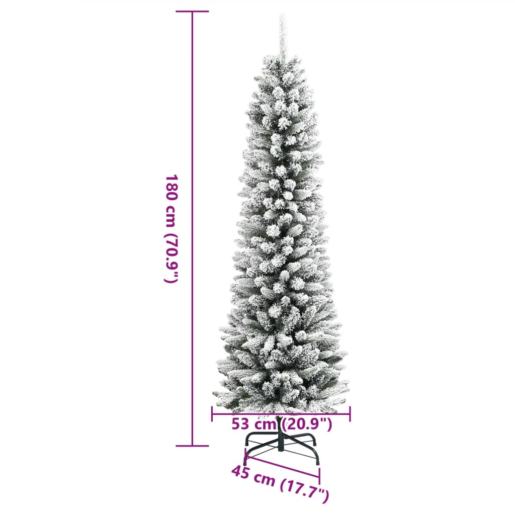 8721158417602_g_en_hd_7 vidaXL Artificial Slim Christmas Tree with Flocked Snow 180 cm PVC&PE - Image 8