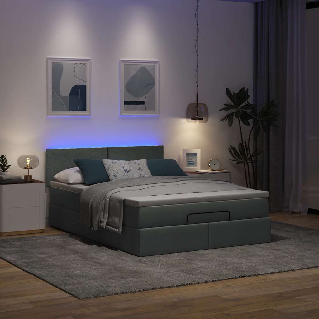 8721158470461_g_en_hd_1 vidaXL Ottoman Bed with Mattress & LEDs Dark Grey Queen Fabric - Image 3