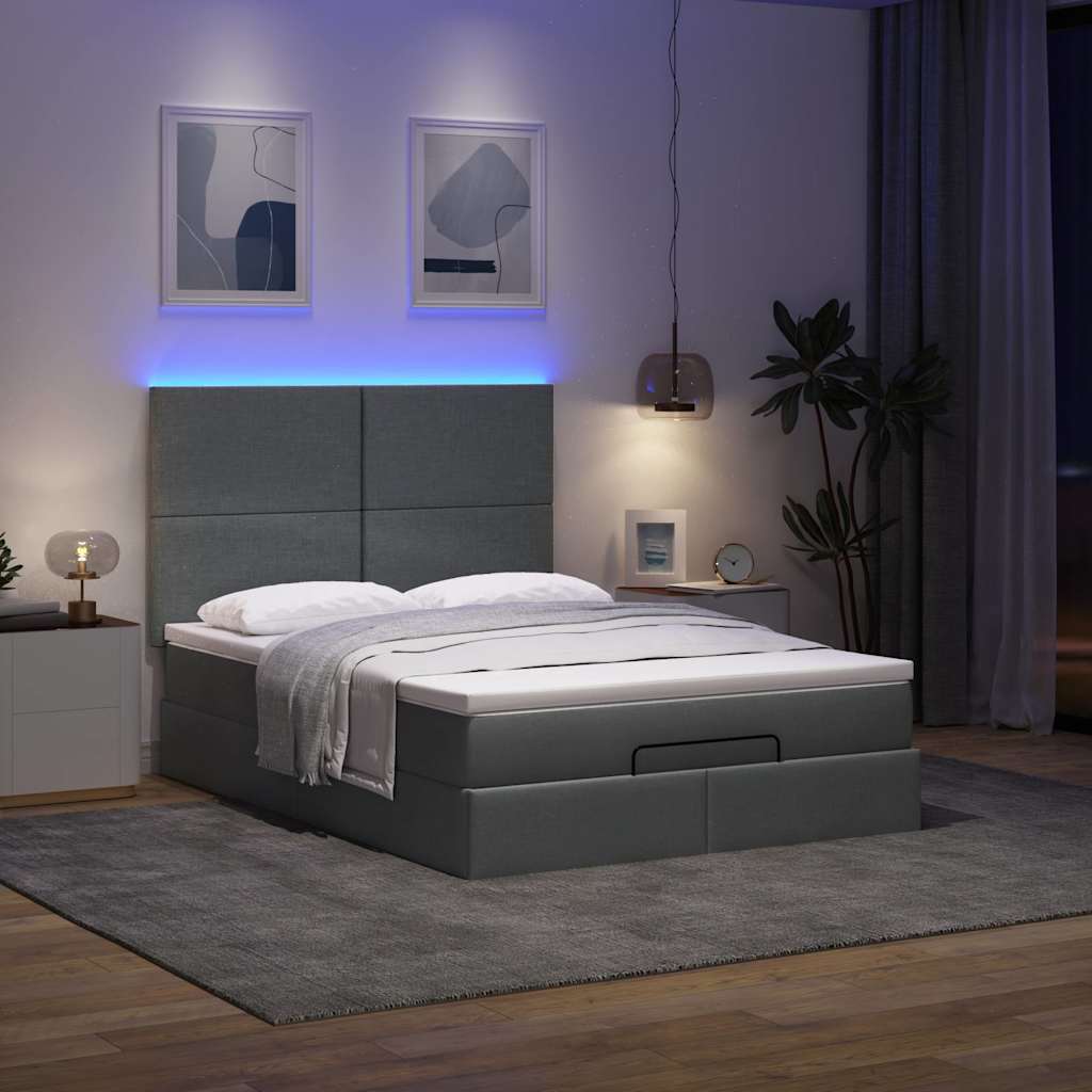 8721158487445_g_en_hd_1 vidaXL Ottoman Bed with Mattress & LEDs Dark Grey Queen Fabric - Image 3